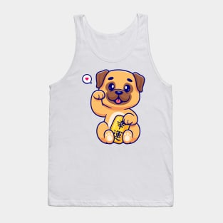 Cute Lucky Pug Dog Holding Gold Coin Cartoon Tank Top